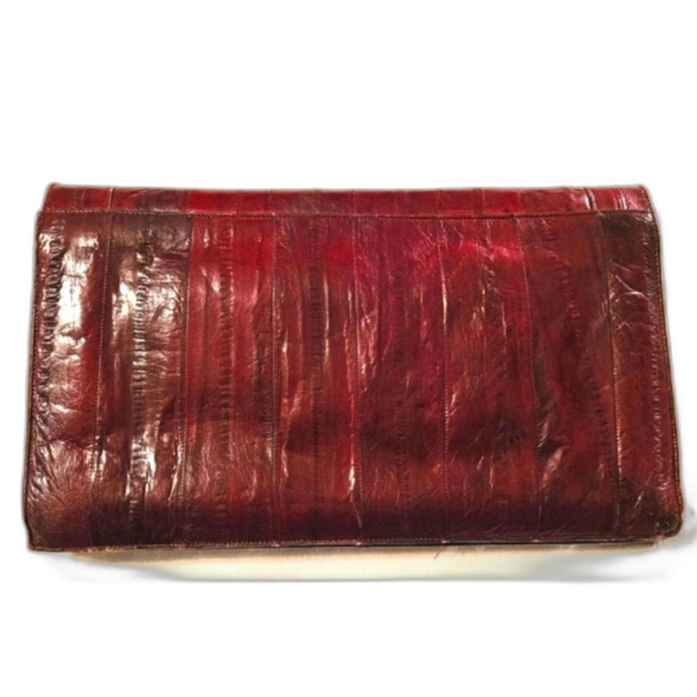 Eel Skin Leather Shoulder Bag Clutch Burgundy Red Wine Maroon Vintage 1960s - Picture 2 of 11